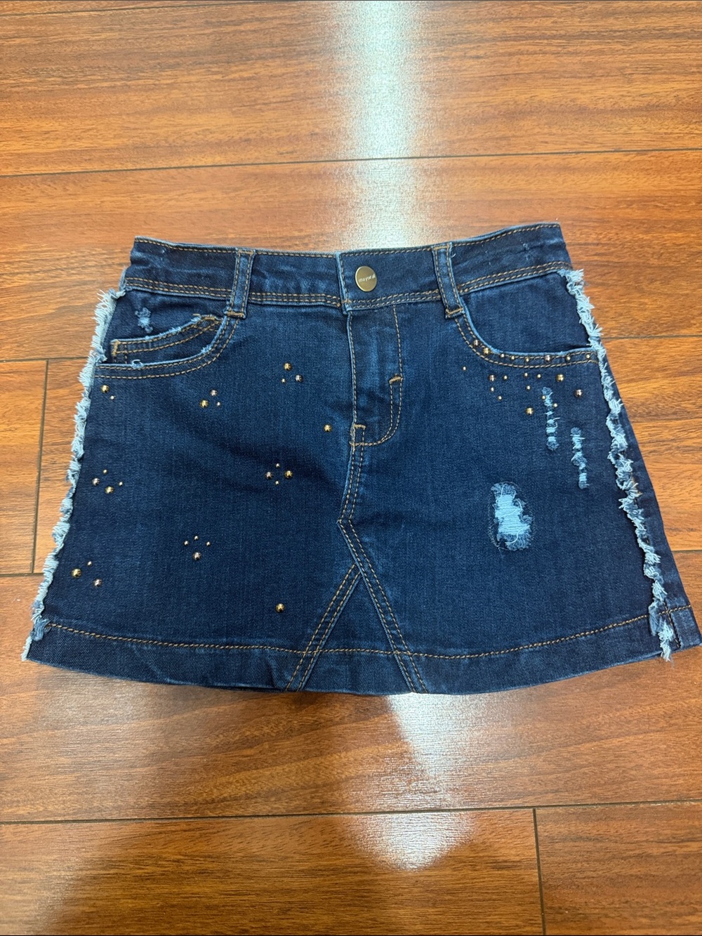 Mayoral Girls Dark Blue Denim Stretch Mini Skirt with Stud Detail Size 5